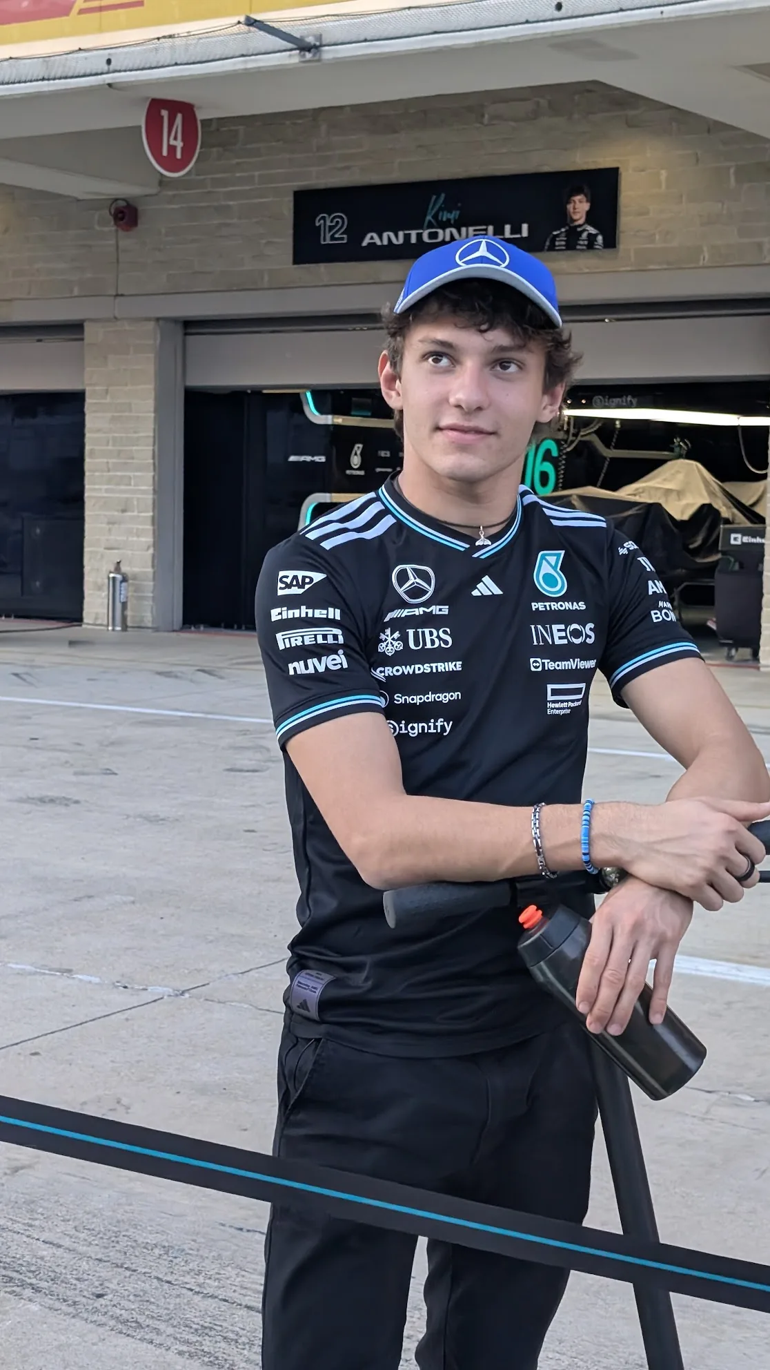 Antonelli outside his pit garage during the 2025 United States Grand Prix.